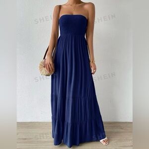 shein navy blue ruffle hem maxi dress